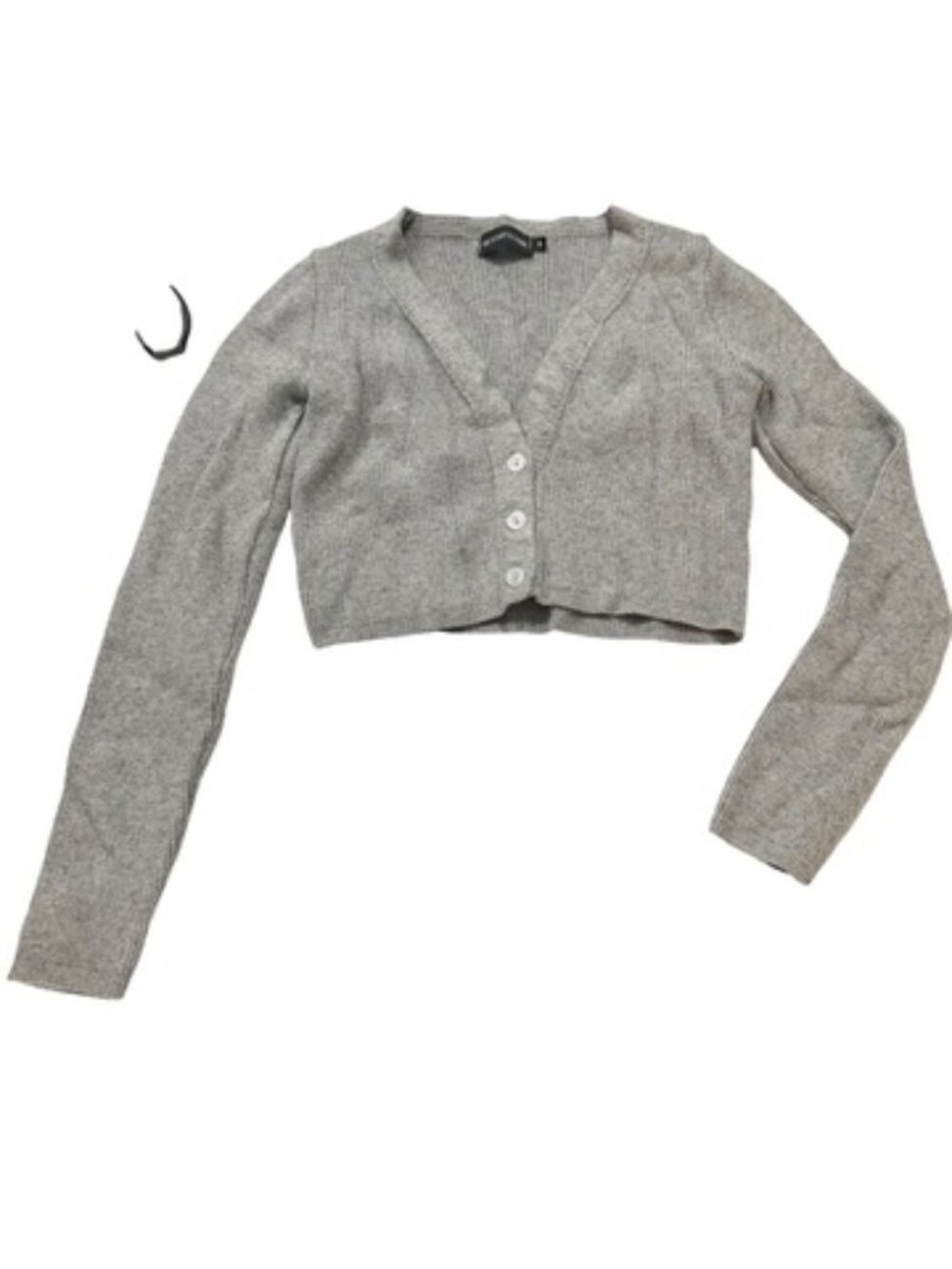 Pretty Little Thing Gray Ribbed Knit Cropped Cardigan Sweater V Small Women's